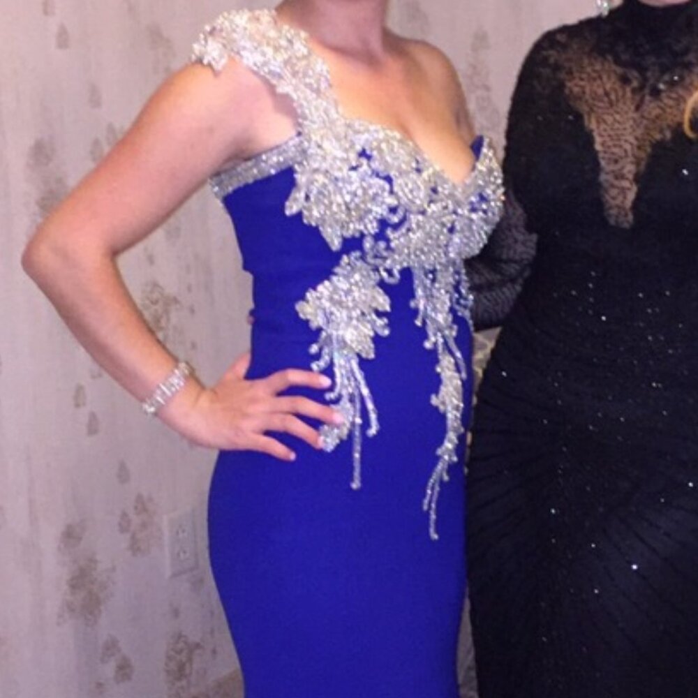 Tarik Ediz crystal beaded couture evening dress